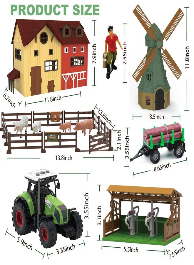 lonfypeng 136PCS Farm Animals Toys Set Comes with Barn, Tractor Trailer, Milking shed, Windmill, Farmer, Fence - Playset for Kids Toddlers Boys Girls 5+ Years Old - Image 2